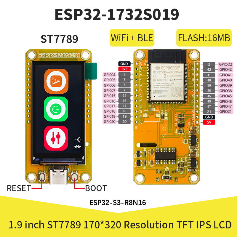 Esp32 Wifi Bluetooth Module - ESP32-S3, pantalla inteligente TFT de 1,9
